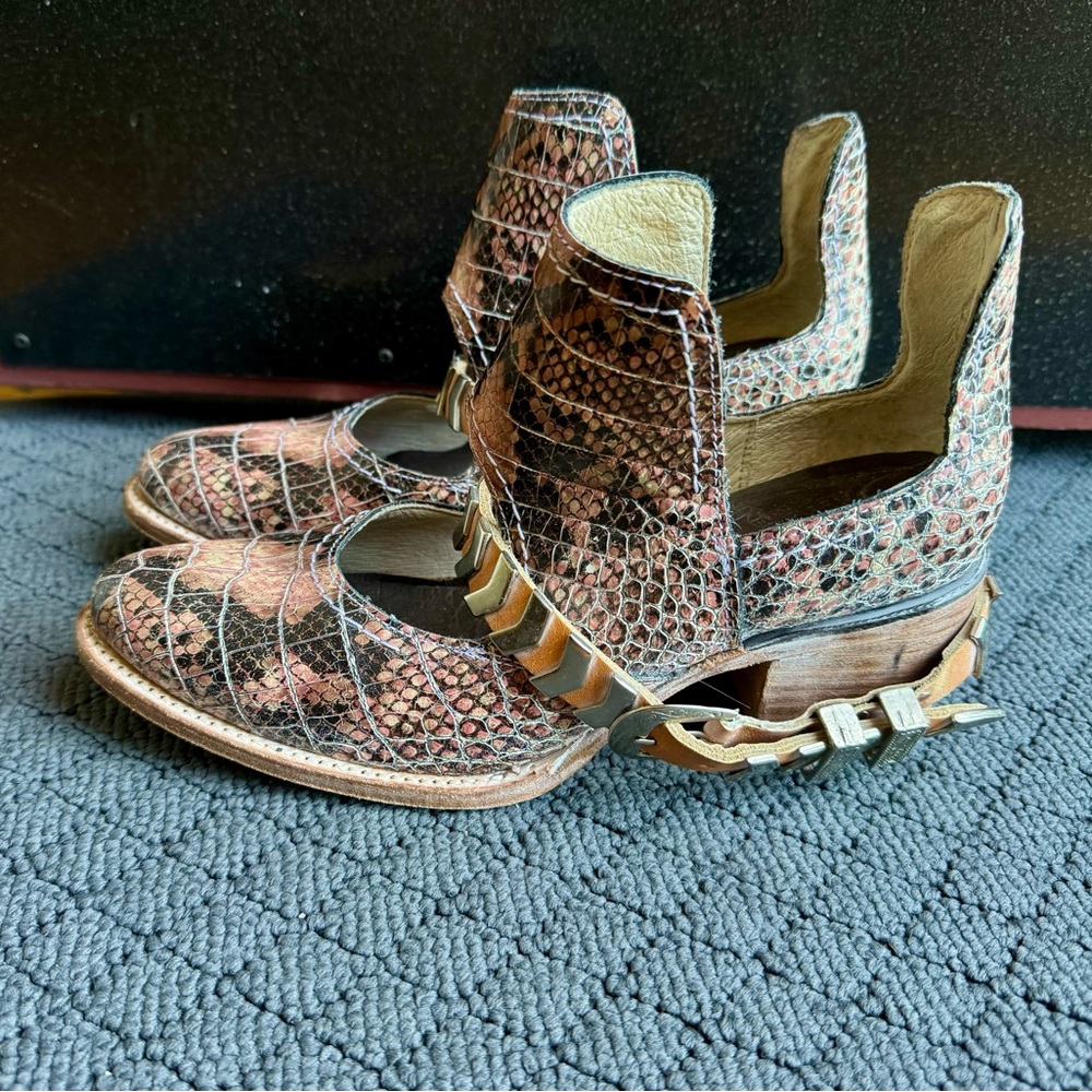 Freebird Pink & Black Snake-Print Blades with Chevron Belt Booties, Size 9
